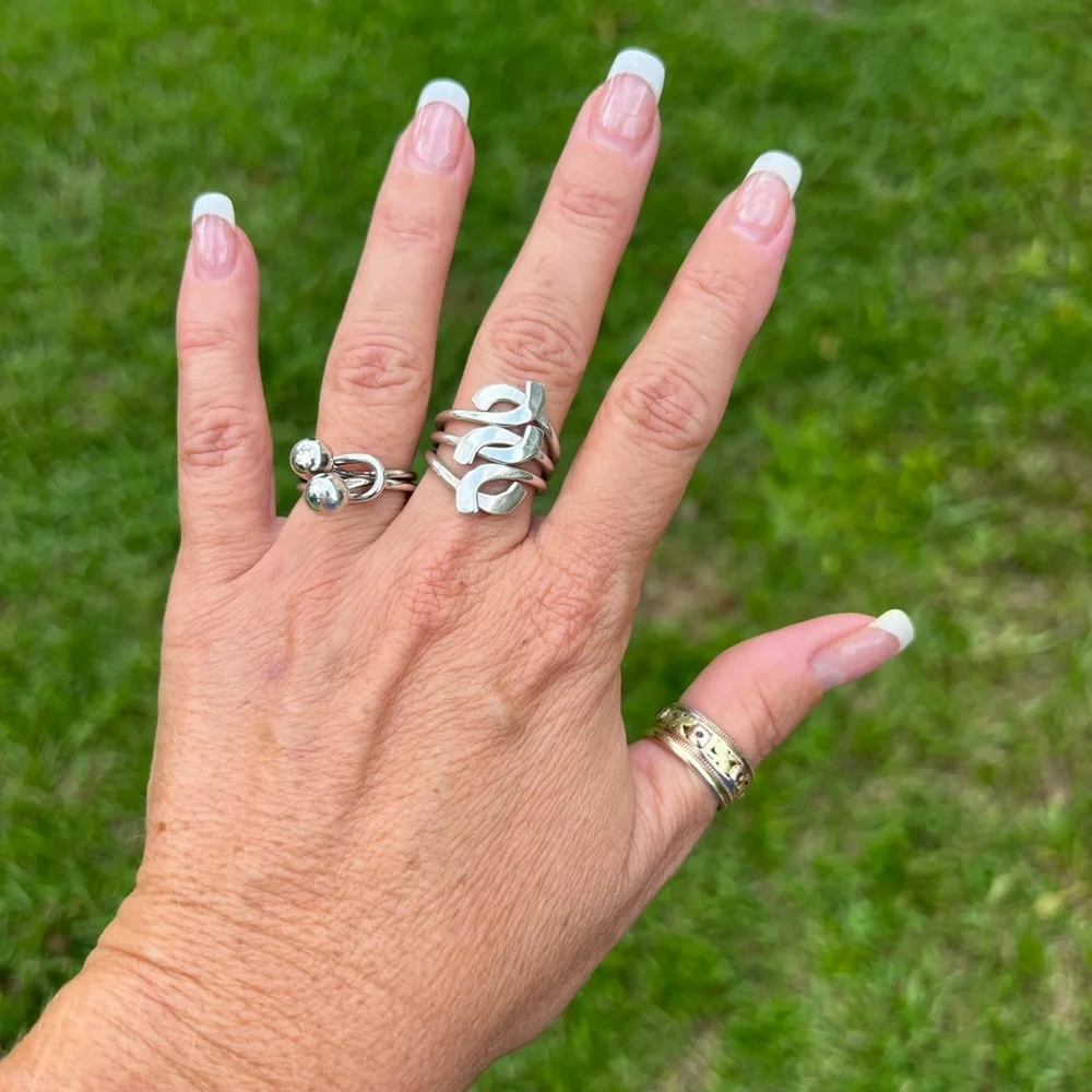 Sterling Silver MEXICO Freeform Weave Tapered Three Layered Band Ring - Picture 5 of 17